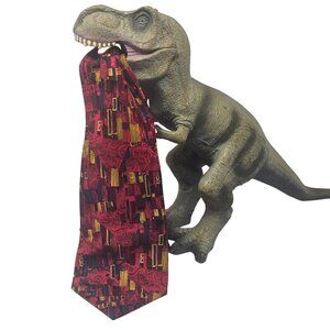 Brioni Mens Silk Tie Abstract Pattern Red & Gold